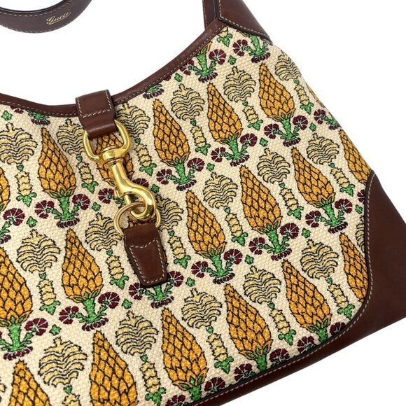GUCCI Vintage Jackie Pigna Pineapple Jacquard Shoulder Bag Brown Yellow [106290] - Picture 10 of 13